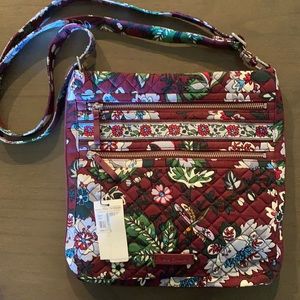 NWT Vera Bradley Iconic Triple Zip Hipster: Bordeaux Blooms